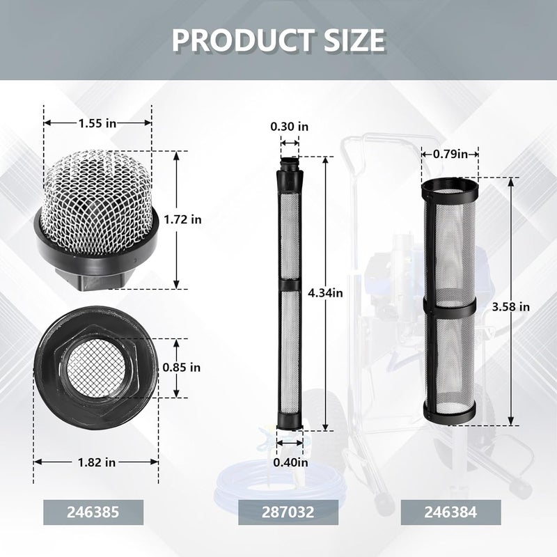 KUEDPEZ 246385 246384 287032 Airless Sprayer Filter Set, Fit for Graco 395 390 490 495 495 595 3400 Airless Spray Paint Sprayer Parts, 3 Types for graco Sprayer Filters (3+6+6 Packs) - Image 4